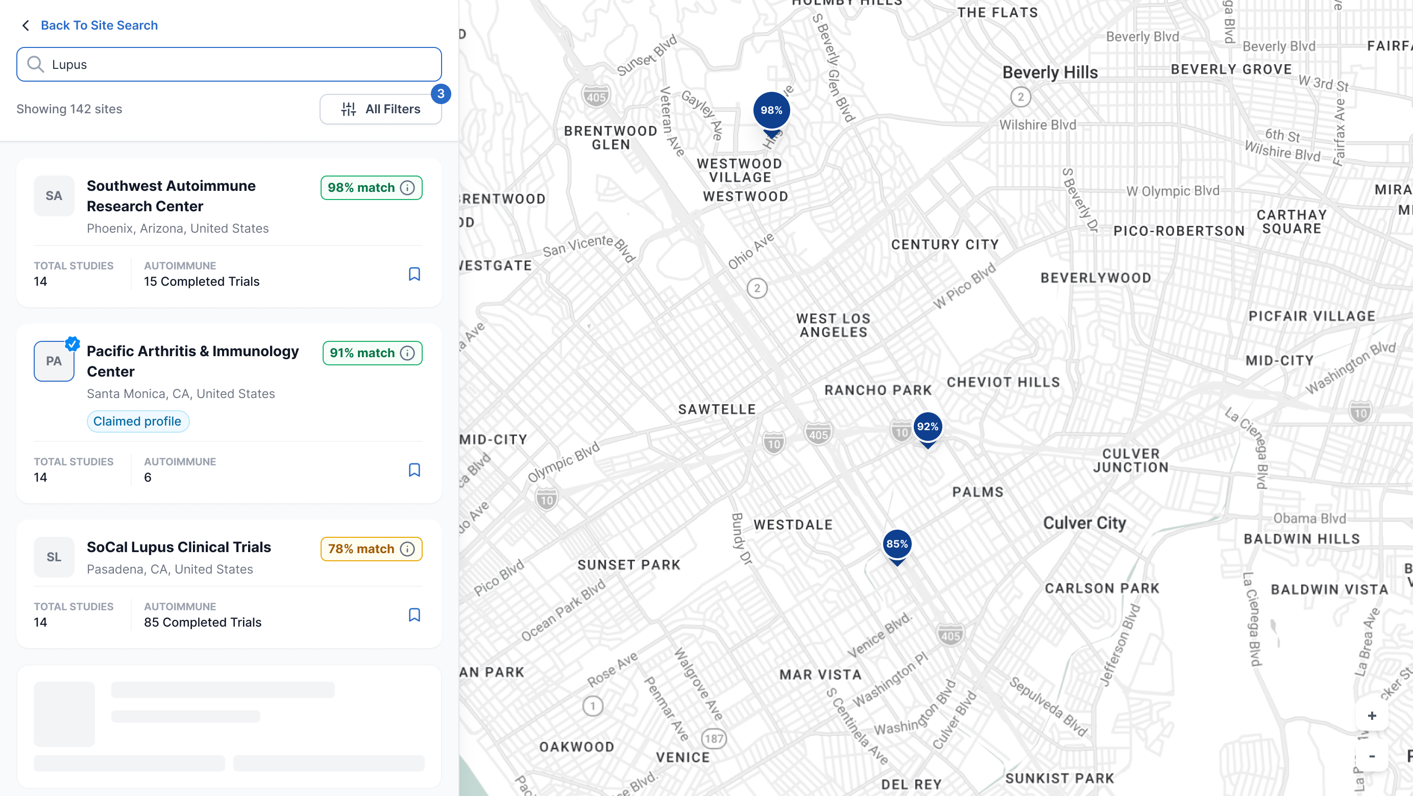 A feasibility questionnaire open beside a map of responding research sites.